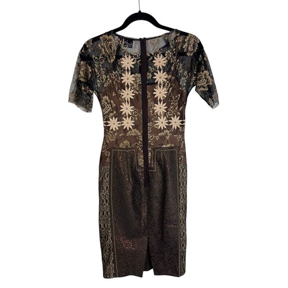 Beguile Byron Lars Lace Sheath Dress Size 2P Marguerite Carissima Floral Brown - Picture 2 of 10